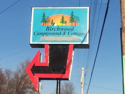 The Birchwood Campground & Cottages sign on Highway 376