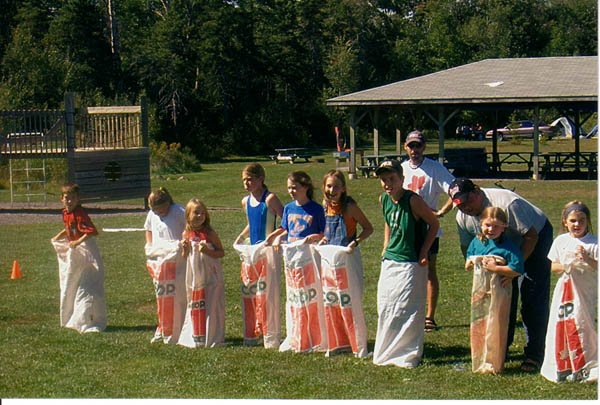 Sack races on the playing field